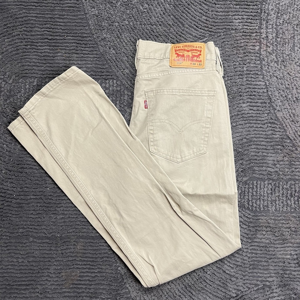 Levi's 514 Men's 28x31 Slim Fit Khaki Beige Jeans Water Less Cotton Denim